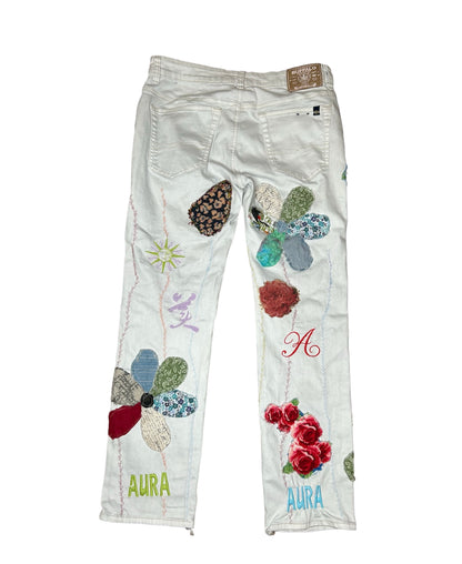 Aura White Scattered Patchwork Denim